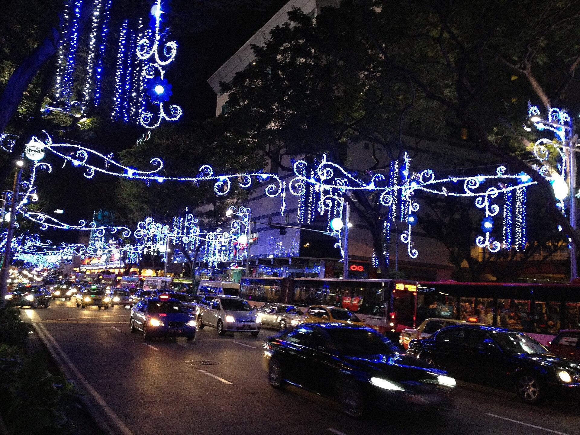 Orchard Road at night — mall belt for indoor ATMs