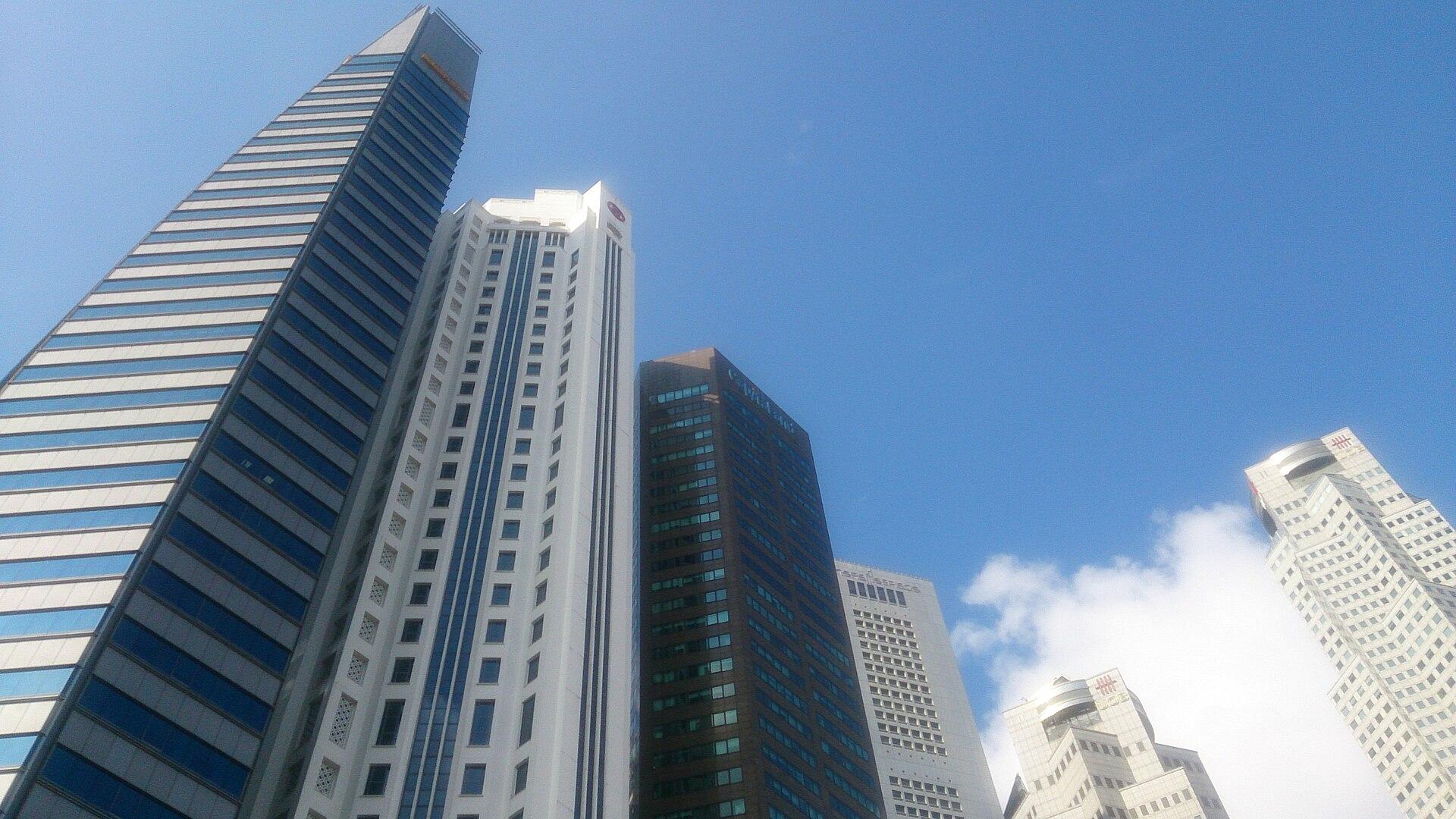 Skyscrapers at Raffles Place CBD — weekday banking belt